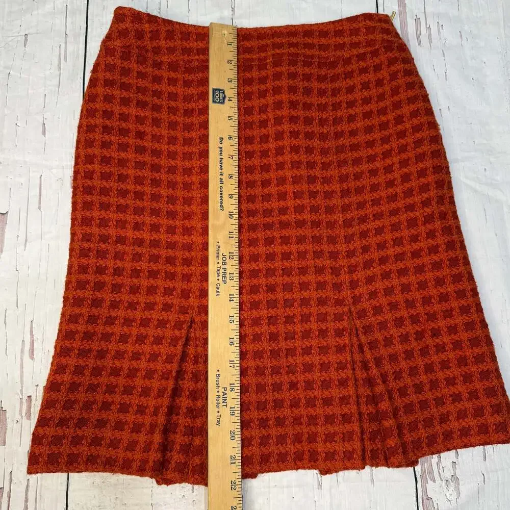 Carlisle‎ Wool Blend Check Burnt Orange Boucle Pleated Skirt